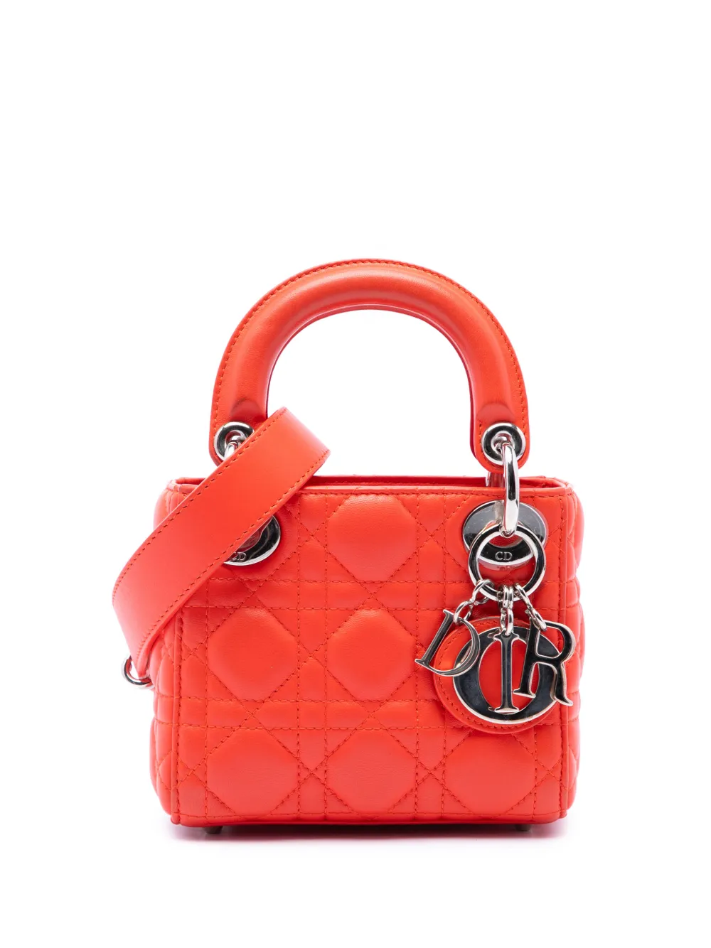 Christian Dior Pre-Owned 2015 micro Cannage Lady Dior Satchel-Tasche aus Lammleder - Orange