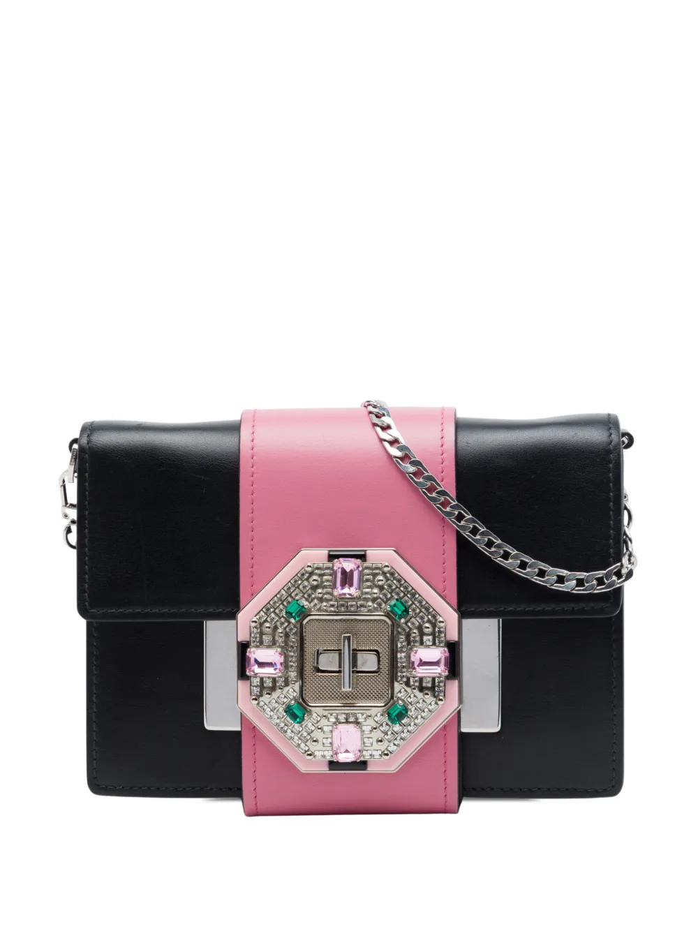 Prada Pre-Owned 2010-2026 City Calf Crystal Embellished Ribbon Bag crossbody bag - Nero