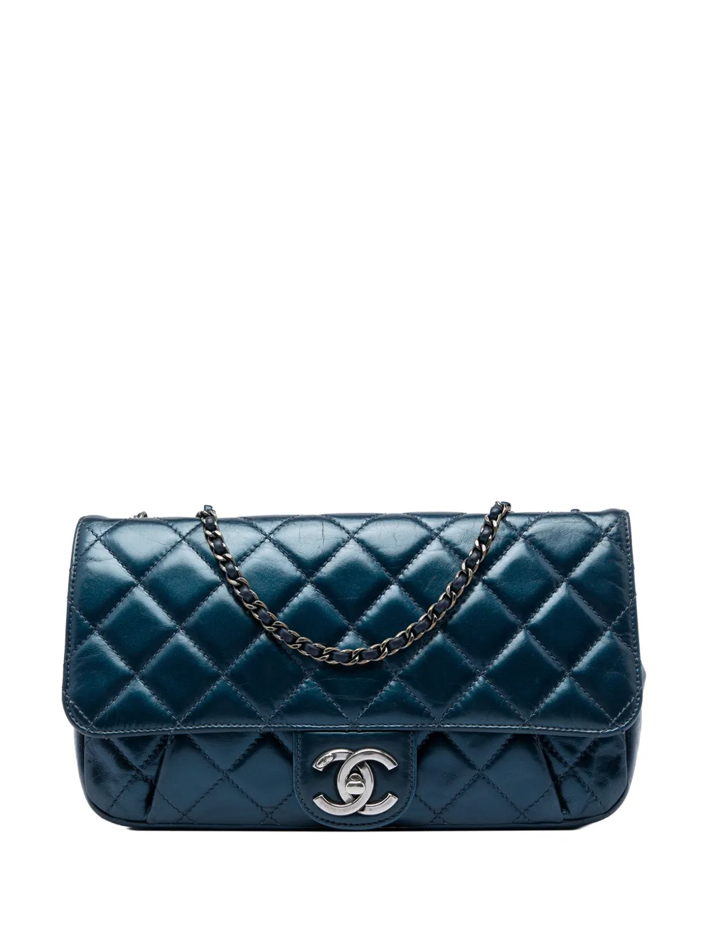 CHANEL Pre-Owned 2016-2017 Medium Quilted Glazed Calfskin Coco Pleats Flap crossbody bag - Blu