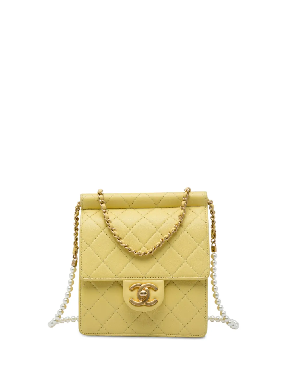 CHANEL Pre-Owned 2019 Small Quilted Lambskin Chic Pearls Flap crossbody bag - Giallo