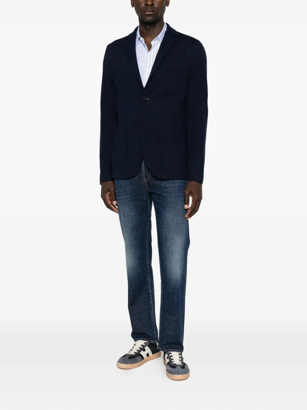 Harris Wharf London Gebreide blazer met visgraat-patroon Blauw