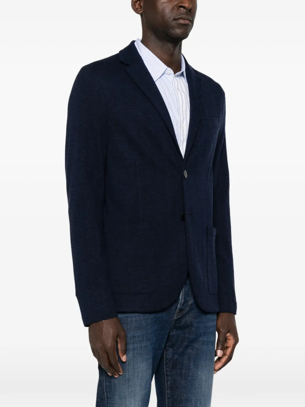 Harris Wharf London Gebreide blazer met visgraat-patroon Blauw