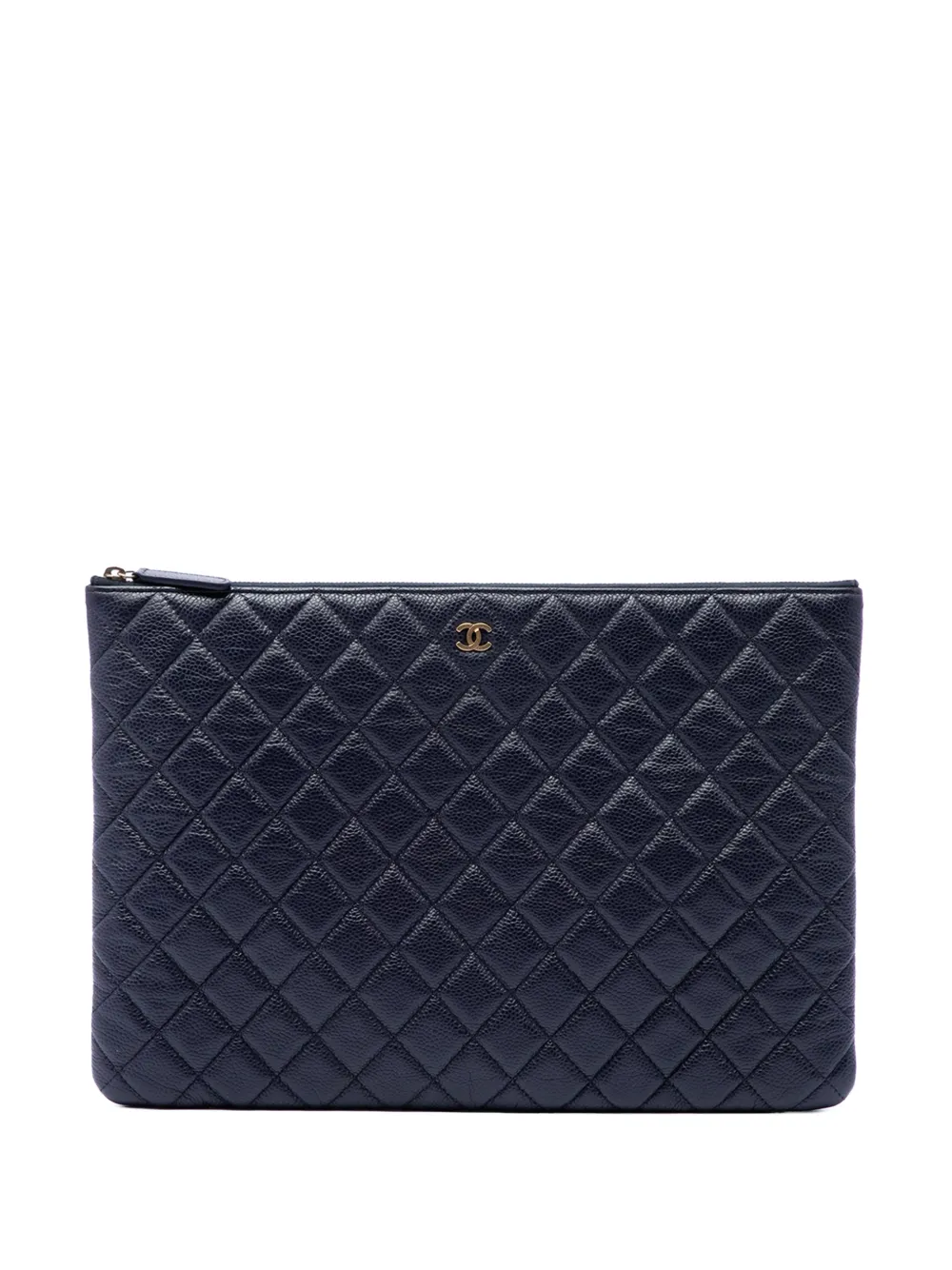 CHANEL Pre-Owned 2015-2016 große O Case Clutch aus Kaviarleder mit Steppung - Blau