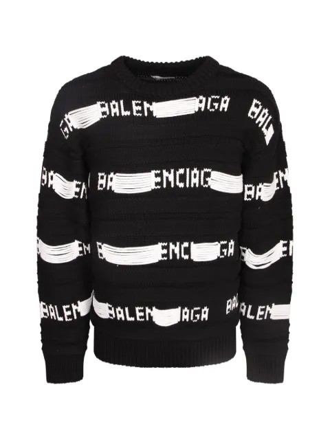 Balenciaga logo-intarsia distressed-effect sweater