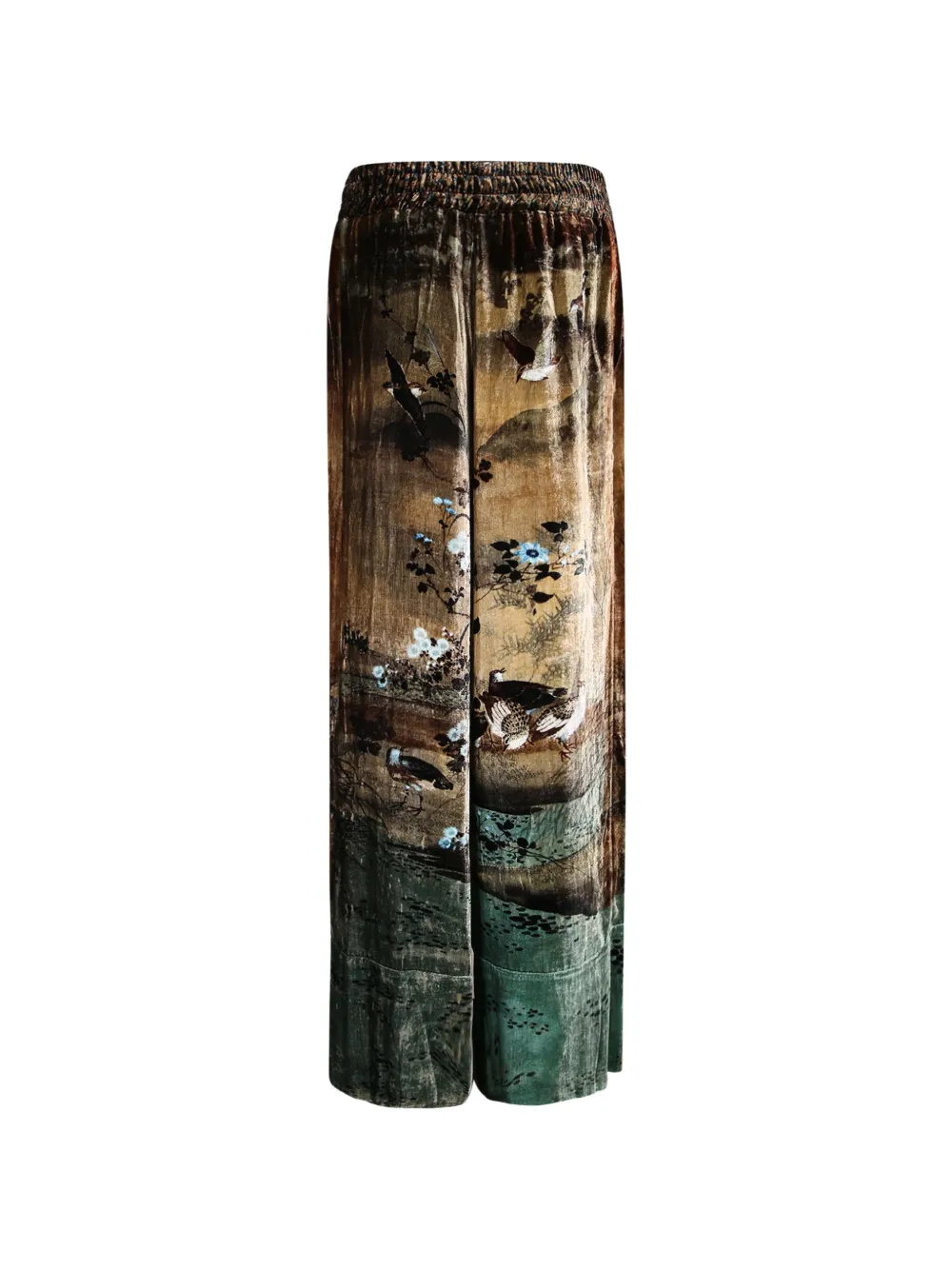 Pierre-Louis Mascia Fluwelen palazzobroek met bloemenprint Beige