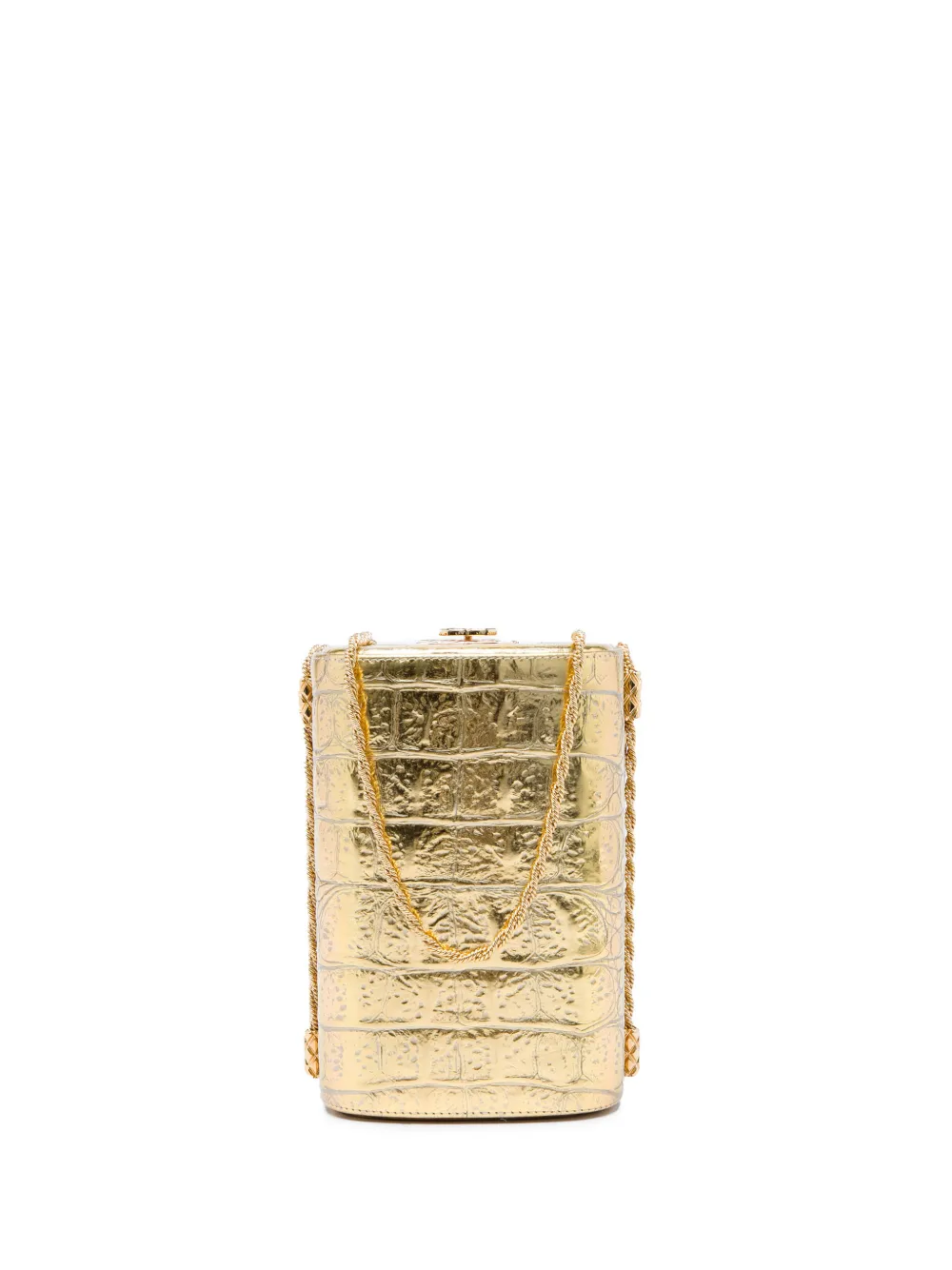 CHANEL Pre-Owned 2019 Paris New York CC Croc Embossed Metallic Calfskin Box Minaudiere Bag crossbody bag - Oro