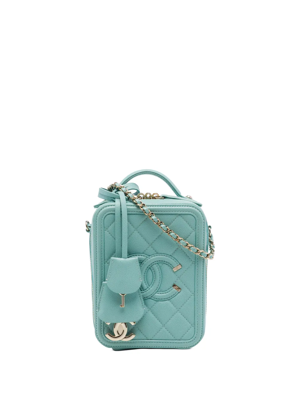 CHANEL Pre-Owned 2019 Caviar CC Filigree Vertical Vanity Case satchel - Blu