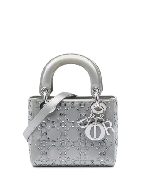 Christian Dior Pre-Owned bolsa satchel Cannage Lady Dior mini de satén con detalle de cristal 2018