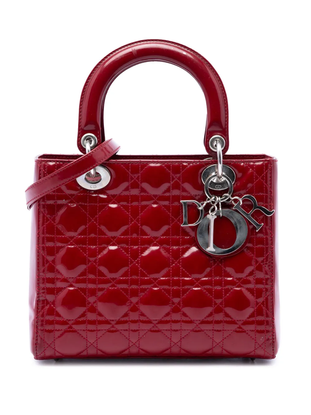 Christian Dior Pre-Owned 2000-2026 Medium Patent Cannage Lady Dior satchel - Red