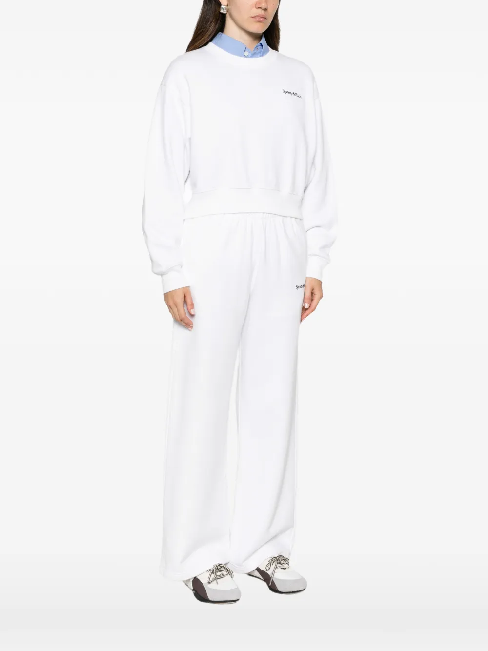 Sporty & Rich Elza cropped sweater met geborduurd logo Wit