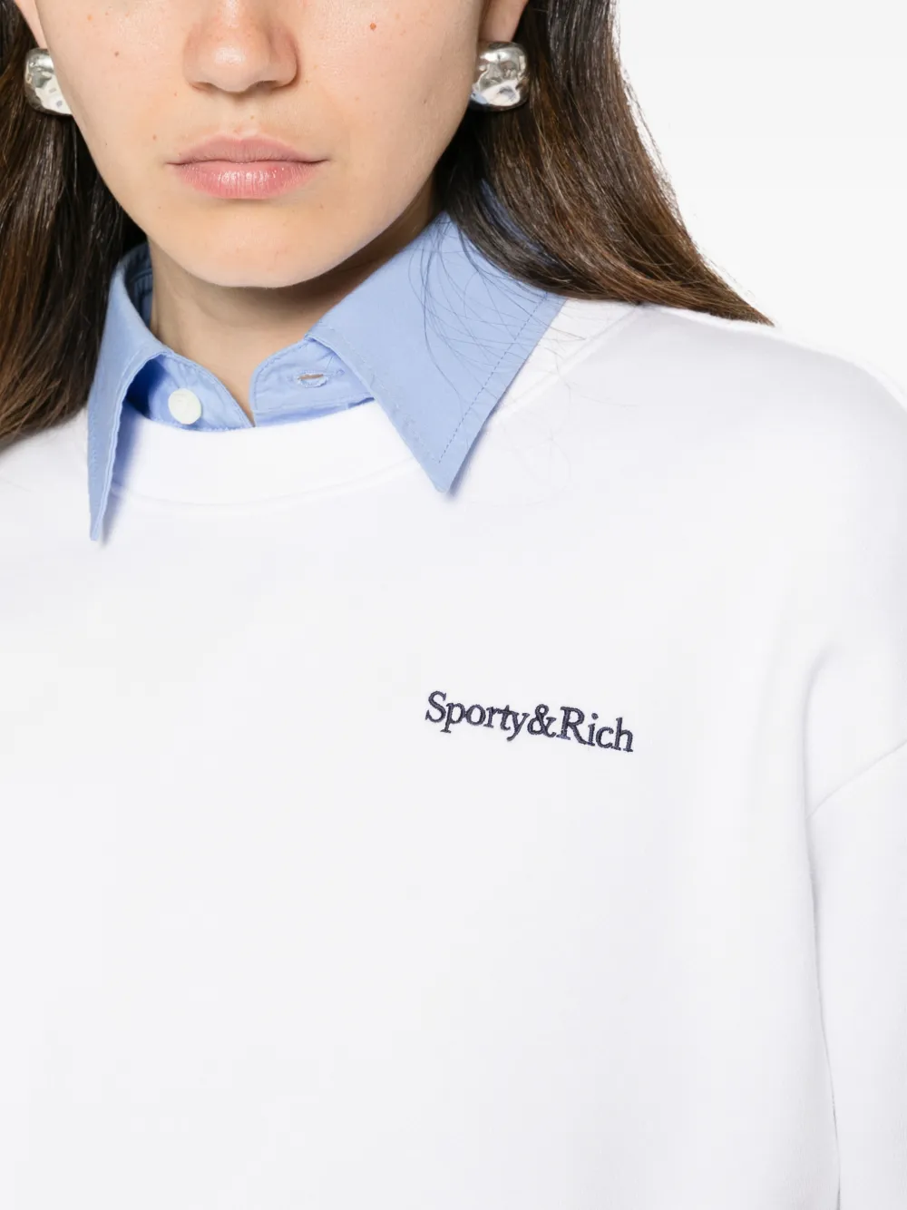 Sporty & Rich Elza cropped sweater met geborduurd logo Wit