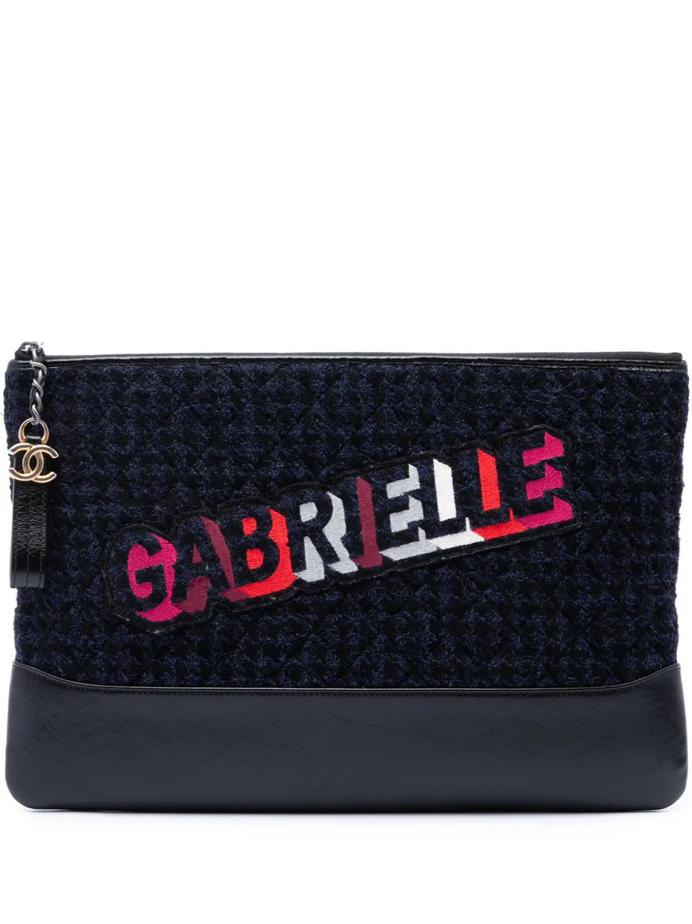 CHANEL Pre-Owned 2017-2018 Large Tweed and Calfskin Embroidered Gabrielle O Case clutch bag - Blu