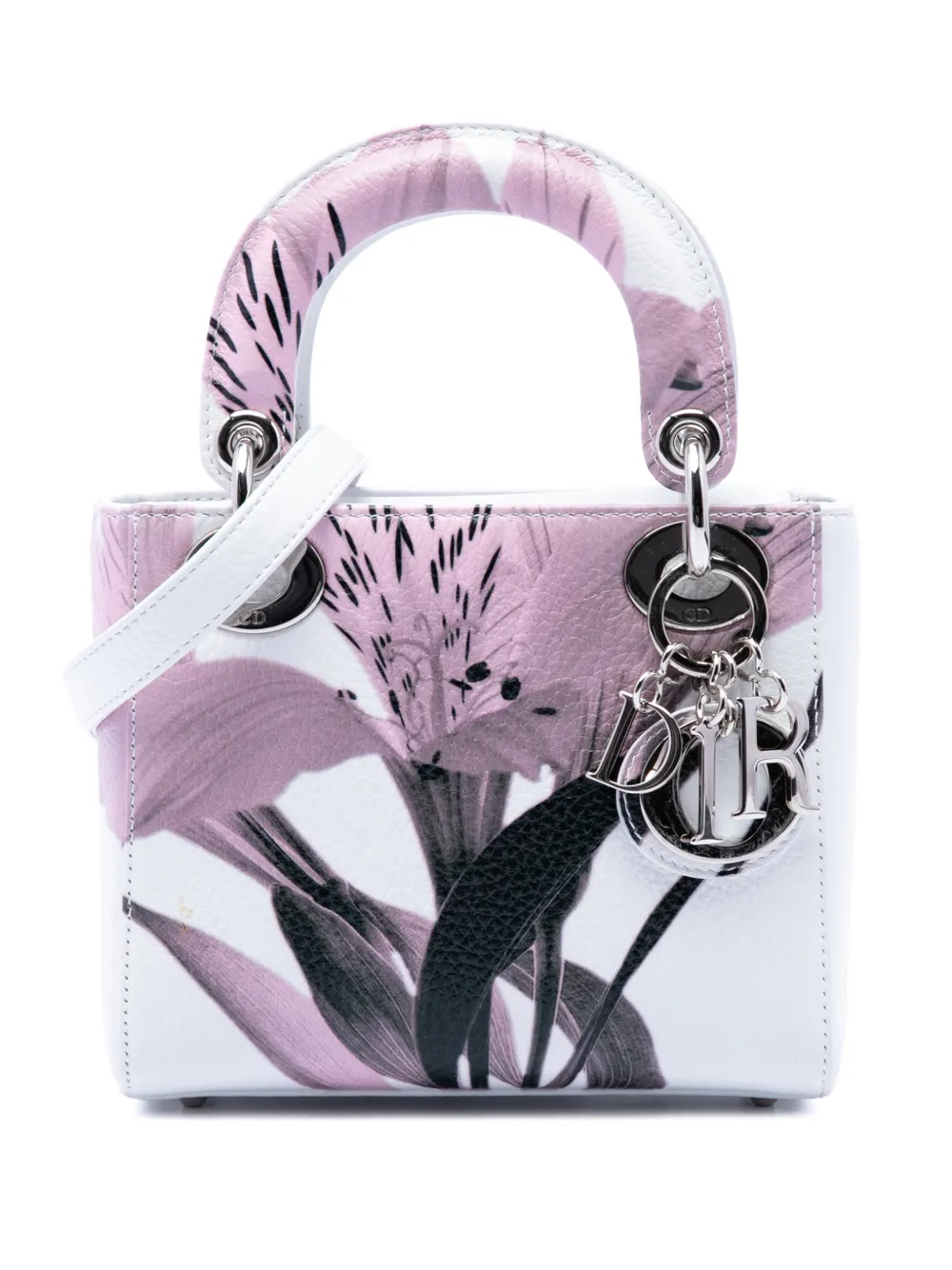 Christian Dior Pre-Owned 2014 mittelgroße Lady Dior Satchel-Tasche aus Hirschleder mit Blumenprint - Weiß