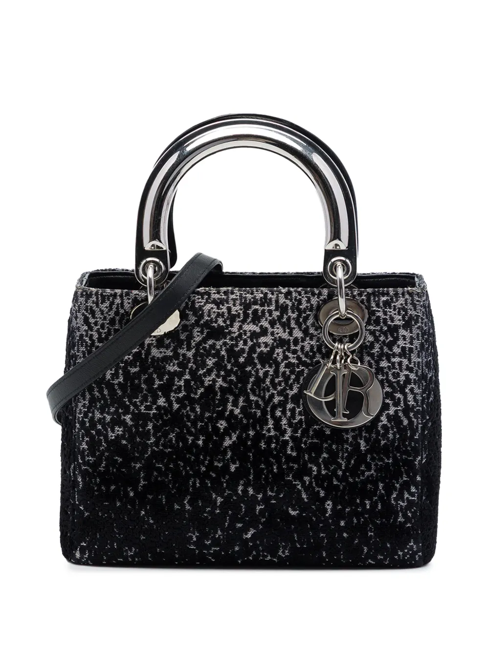 Christian Dior Pre-Owned 2014 mittelgroße Lame Lady Dior Satchel-Tasche aus Stoff - Schwarz