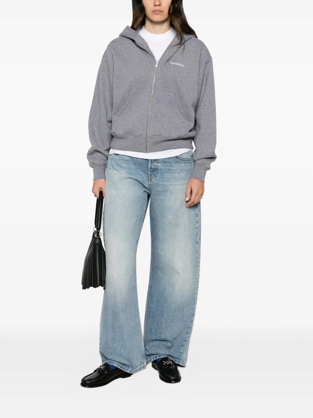 Sporty & Rich Hoodie met geborduurd logo en rits Grijs
