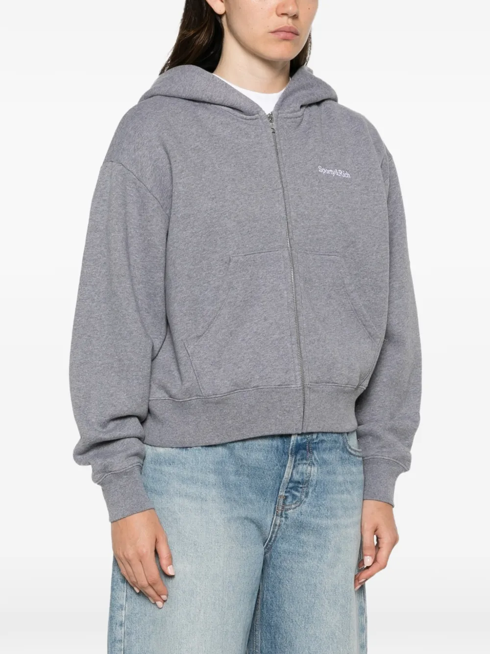 Sporty & Rich Hoodie met geborduurd logo en rits Grijs