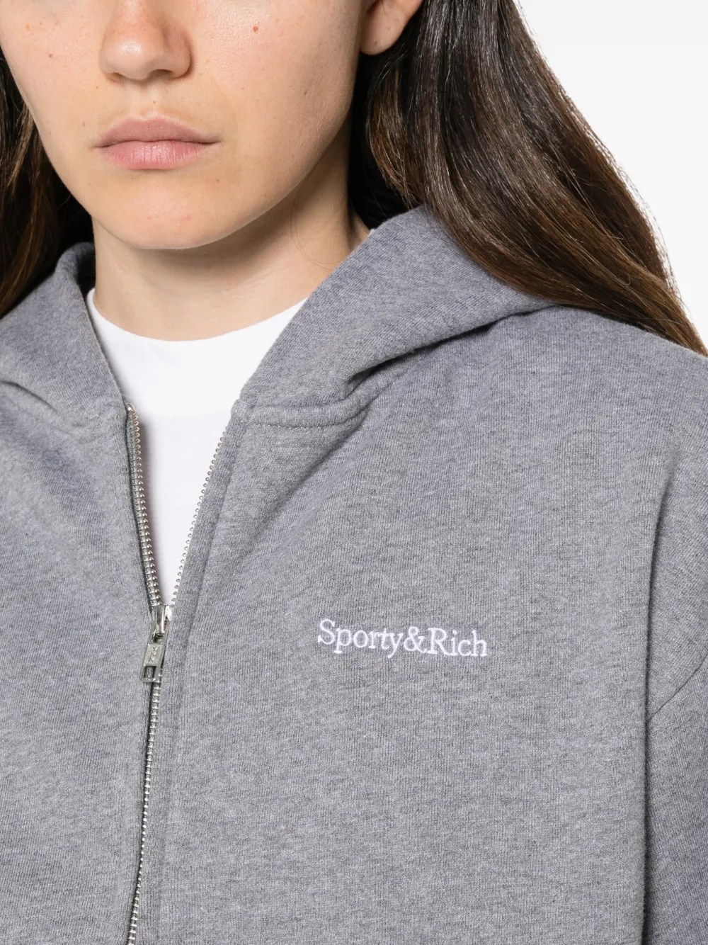 Sporty & Rich Hoodie met geborduurd logo en rits Grijs