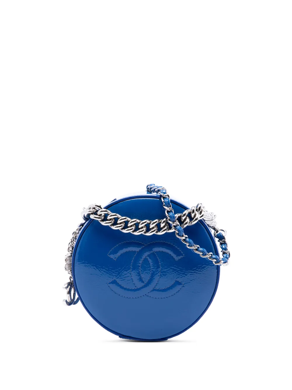CHANEL Pre-Owned 2018-2019 CC Patent Round As Earth Bag satchel - Blu
