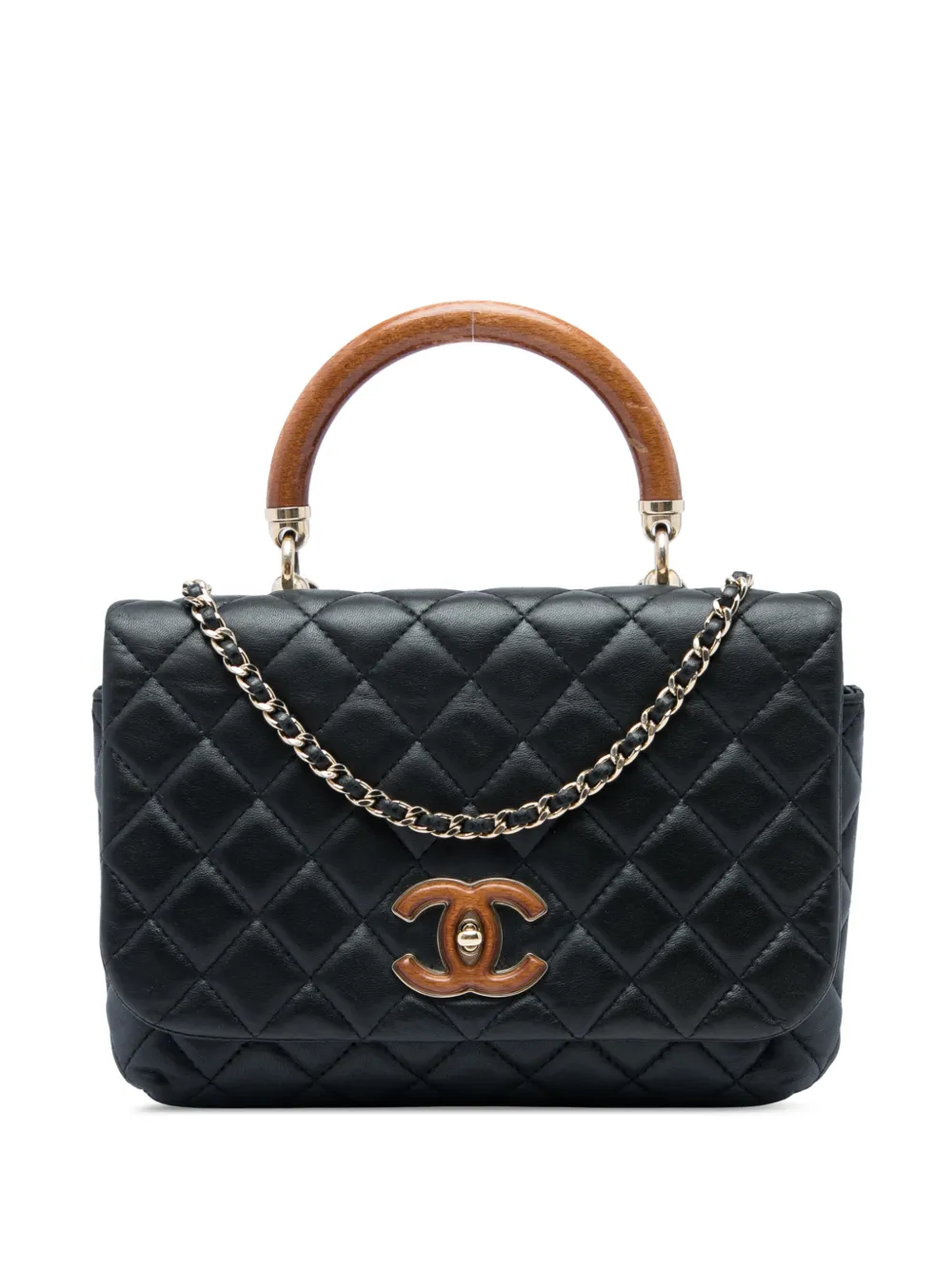 CHANEL Pre-Owned 2018-2019 Quilted Lambskin Knock on Wood satchel - Nero