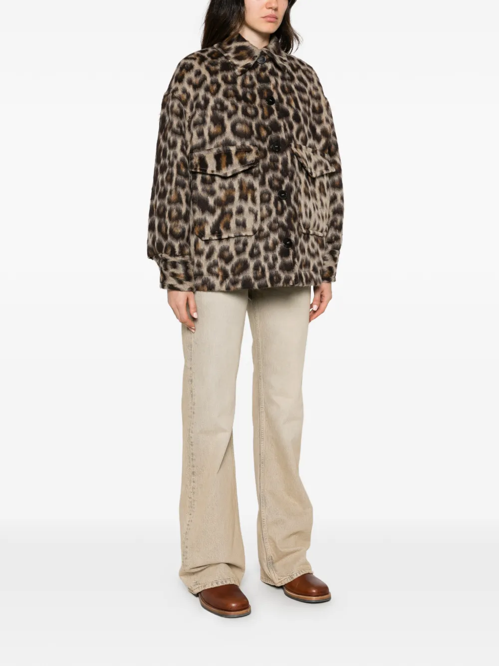 Alberto Biani leopard-print wool jacket Beige