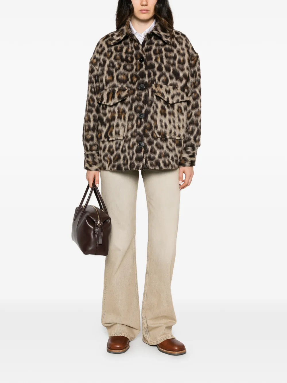 Alberto Biani leopard-print wool jacket Beige