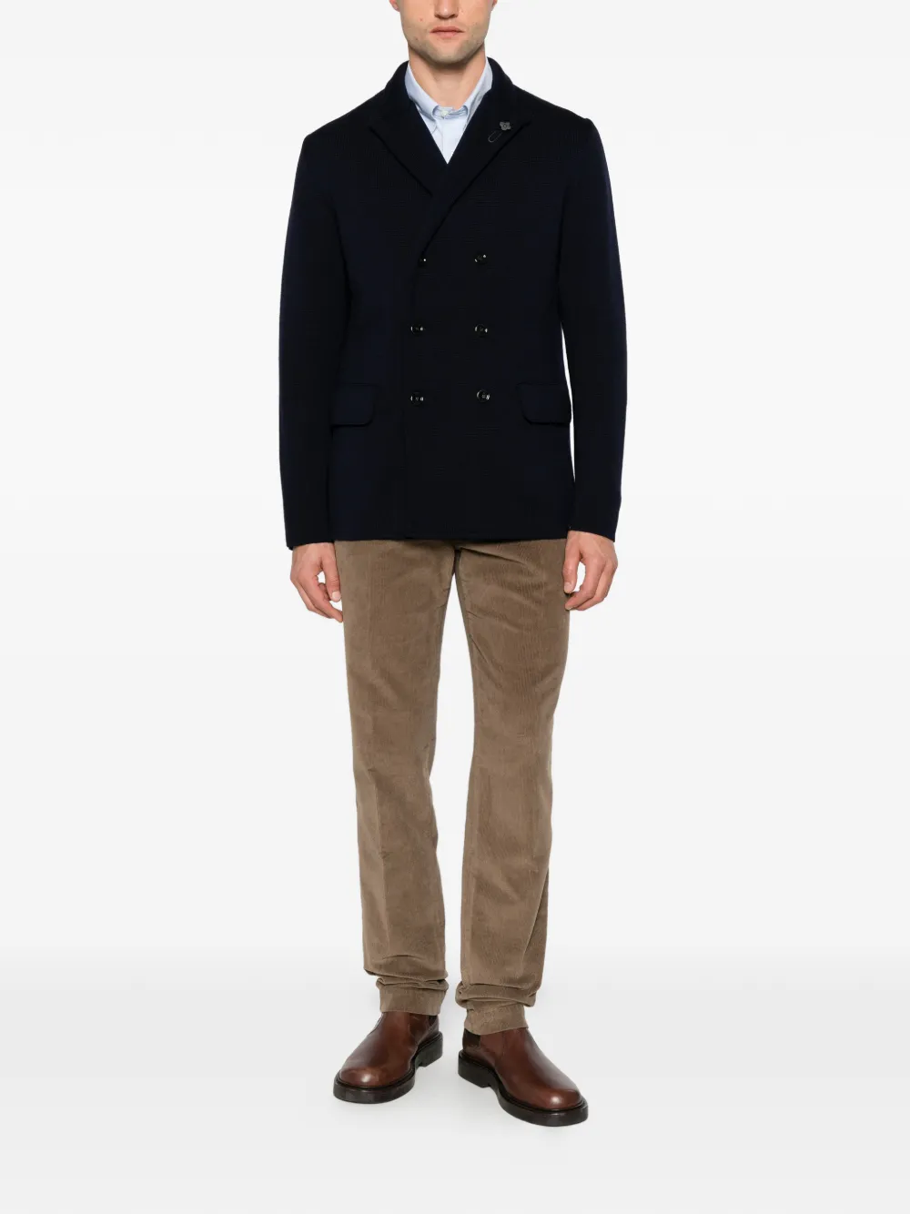 Lardini double-breasted knit blazer Blauw