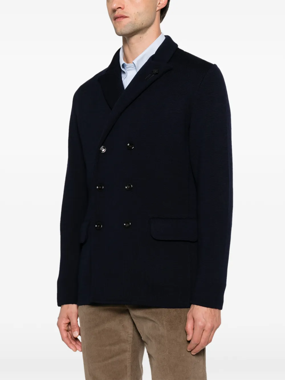 Lardini double-breasted knit blazer Blauw