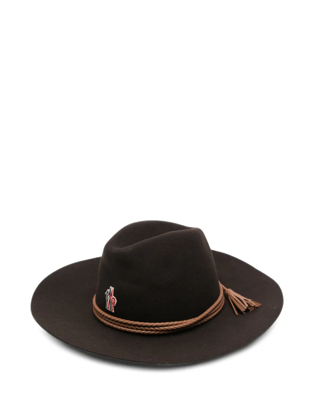Moncler Grenoble logo-patch braided-trim fedora hat in Brown