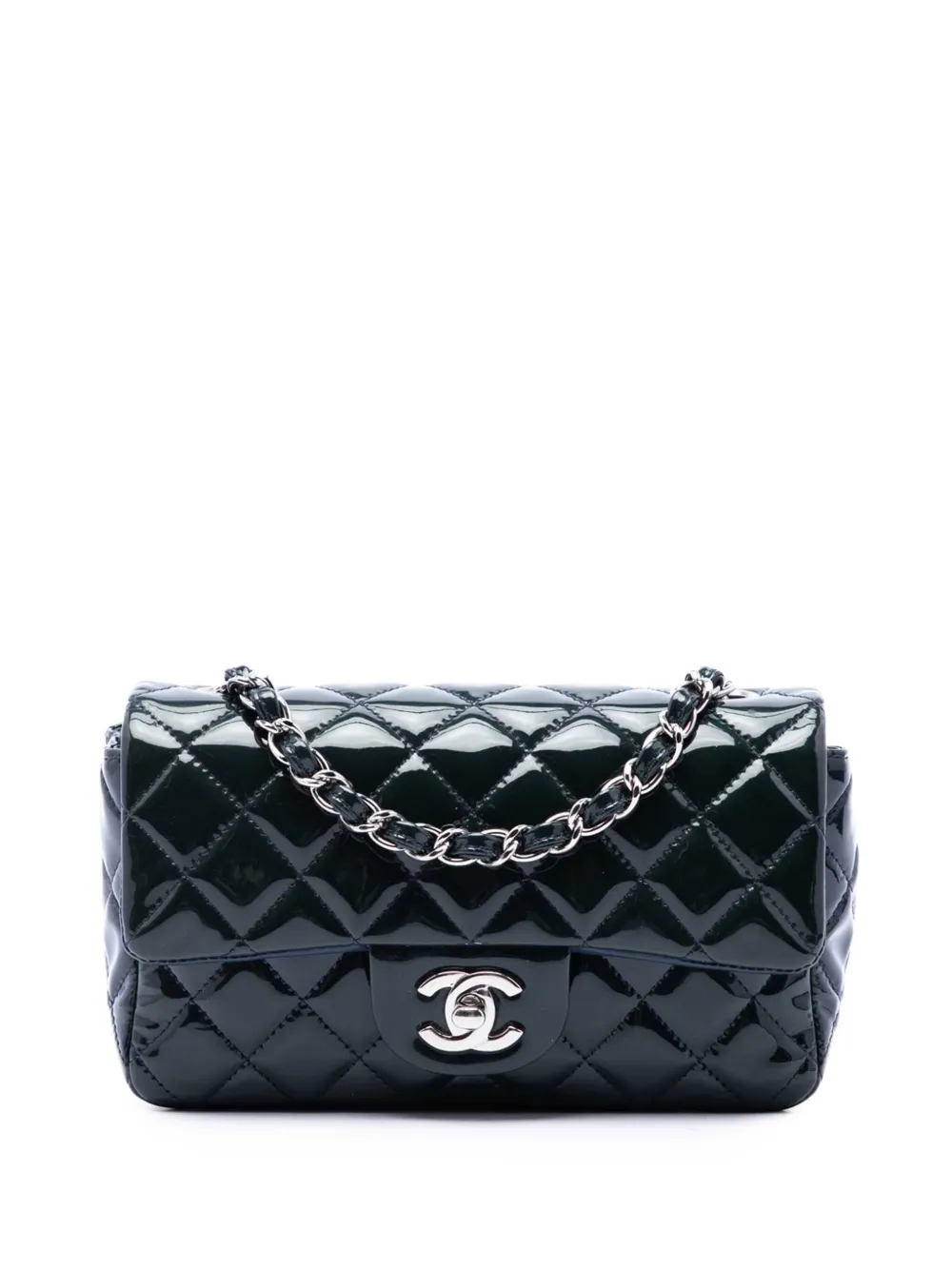 CHANEL Pre-Owned 2013-2014 Mini Rectangular Classic Patent Single Flap crossbody bag - Blue