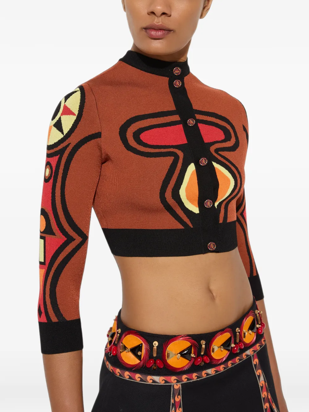 PUCCI Jacquard Cardigan in Brown, view 5