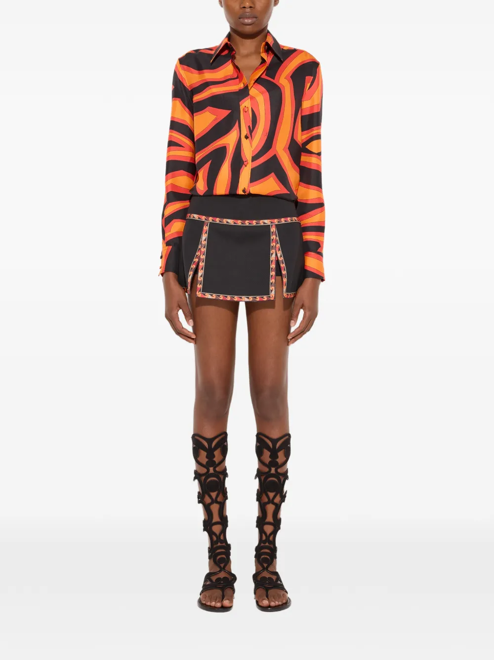 PUCCI Labirinto-print Silk Shirt in Orange, view 2