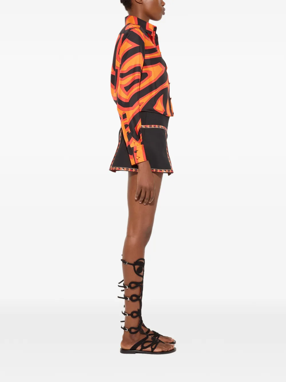 PUCCI Labirinto-print Silk Shirt in Orange, view 3