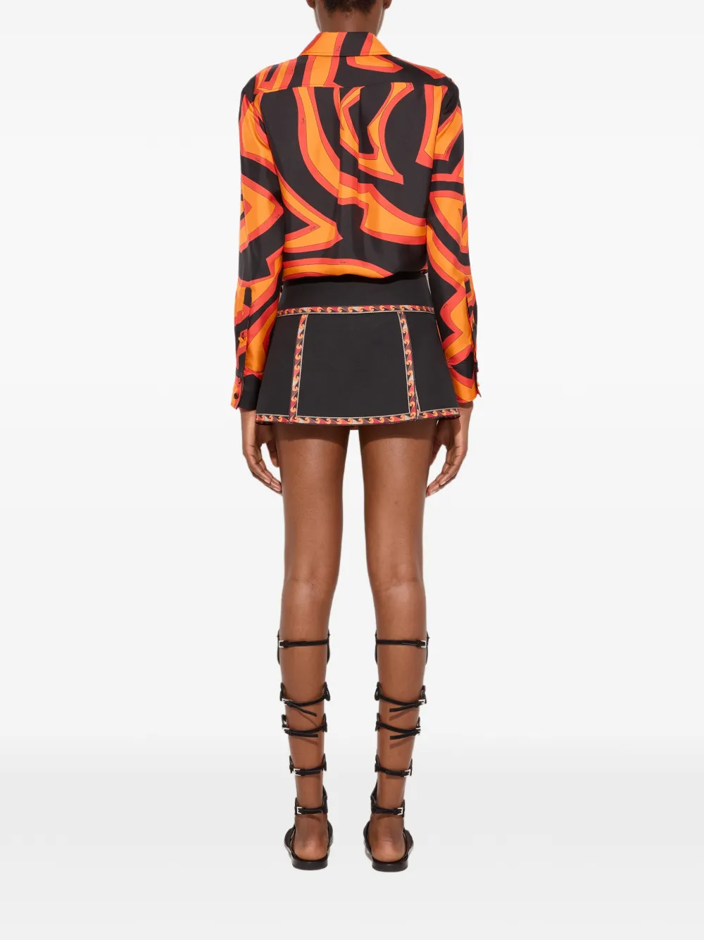 PUCCI Labirinto-print Silk Shirt in Orange, view 4