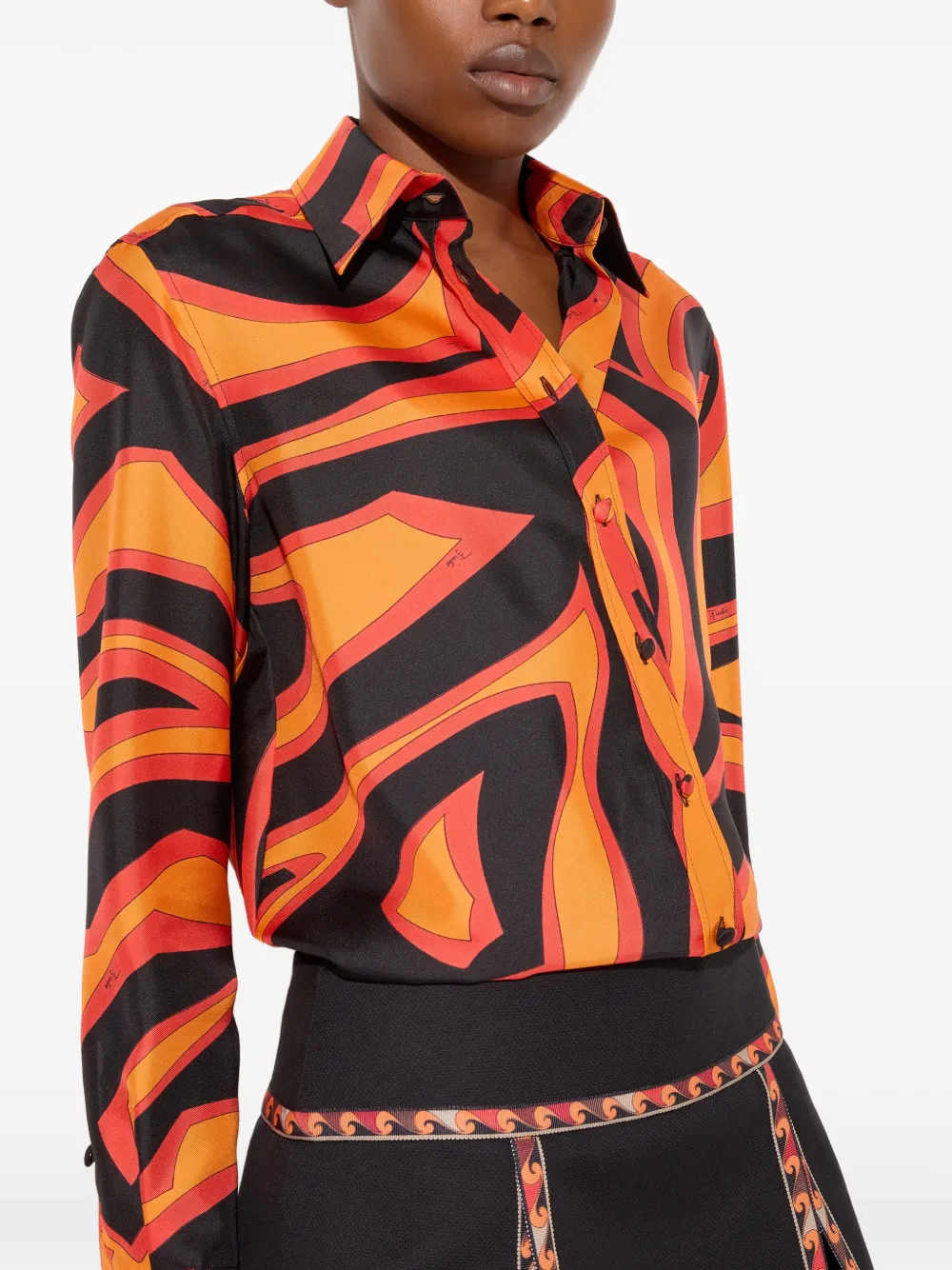 PUCCI Labirinto-print Silk Shirt in Orange, view 5
