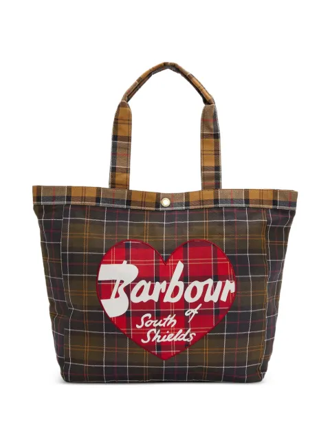 Barbour large tartan heart-patch tote bag