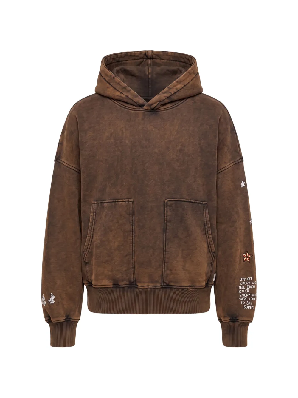 INSPIRED BY A TRUE STORY acid-wash embroidered hoodie