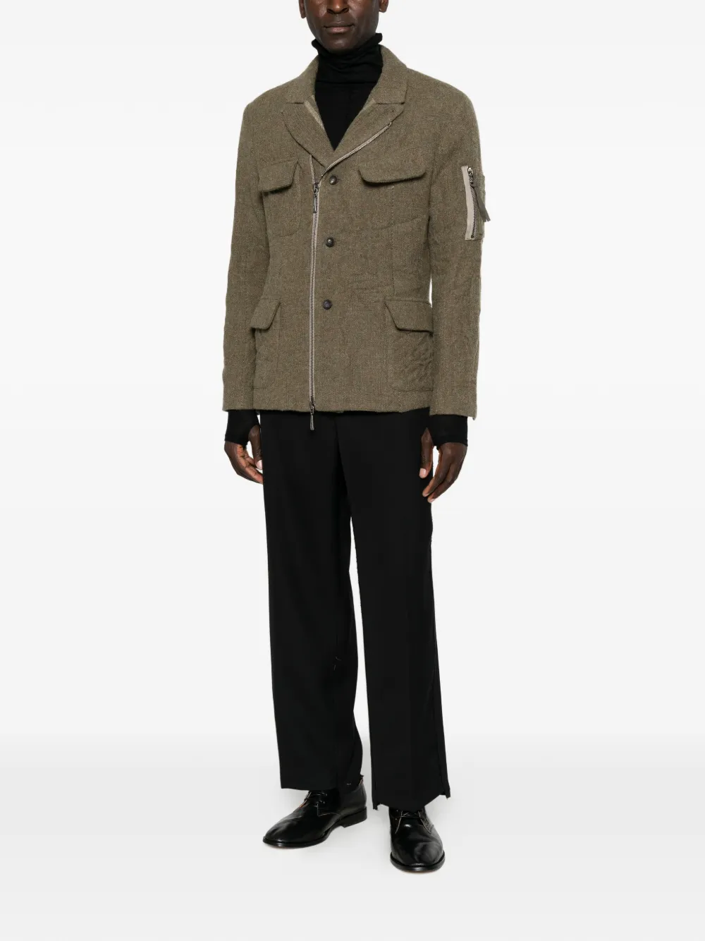 Masnada Militair jack met asymmetrische ritssluiting Groen