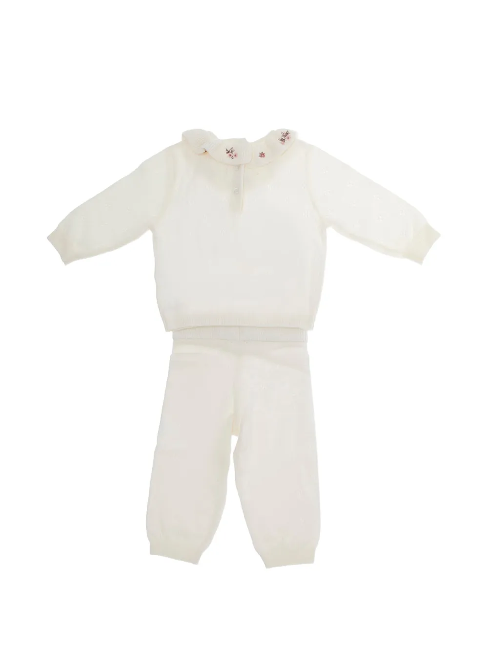 Chloé Kids Broekset met ruches en geborduurde bloemen Beige