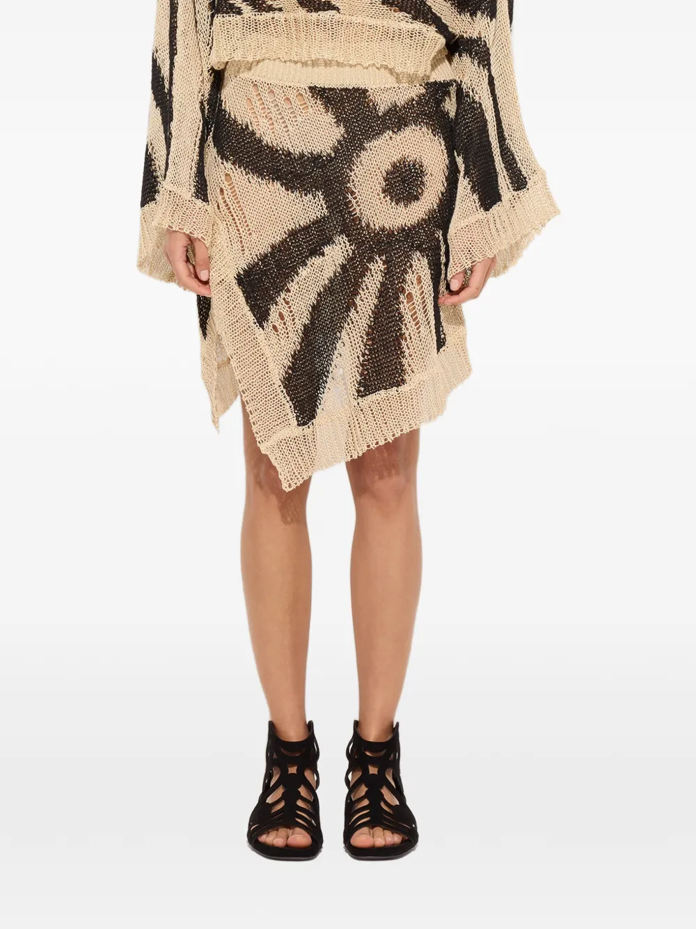 PUCCI Marmo-print Linen Asymmetrical Skirt in Neutrals, view 3