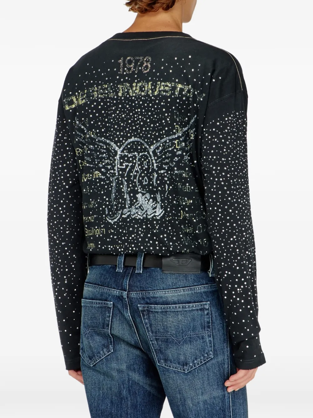 Diesel T-shirt verfraaid met stras Zwart