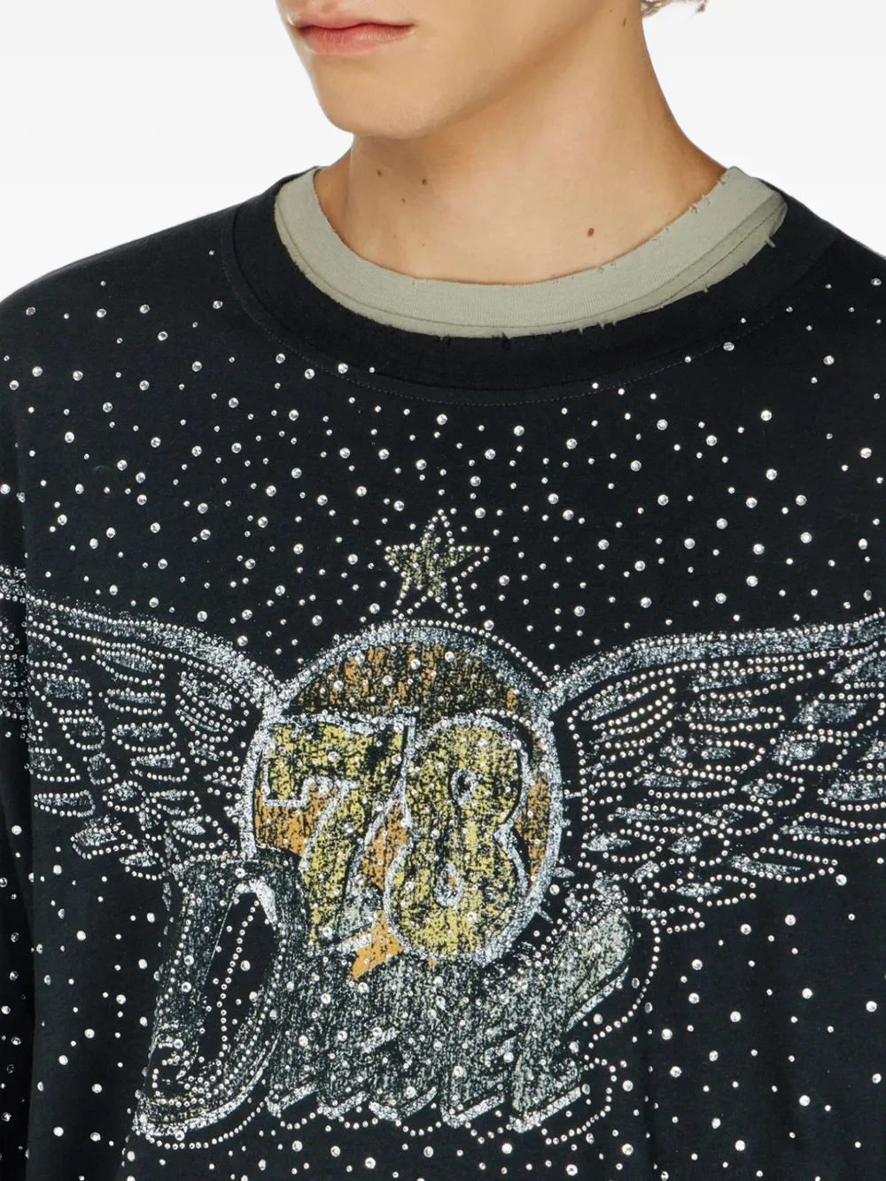 Diesel T-shirt verfraaid met stras Zwart
