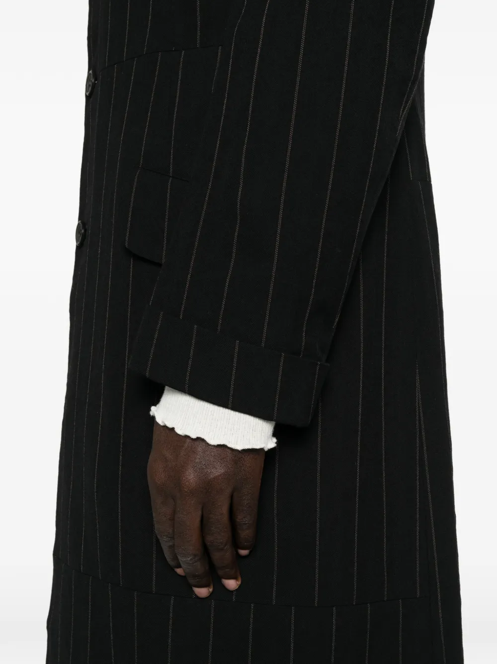Yohji Yamamoto pinstripe-pattern notched-lapels coat Zwart