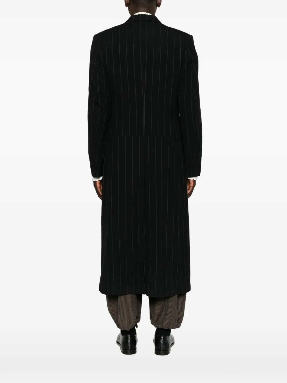 Yohji Yamamoto pinstripe-pattern notched-lapels coat Zwart