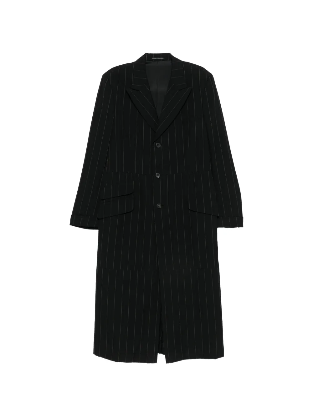 Yohji Yamamoto pinstripe-pattern notched-lapels coat - Nero