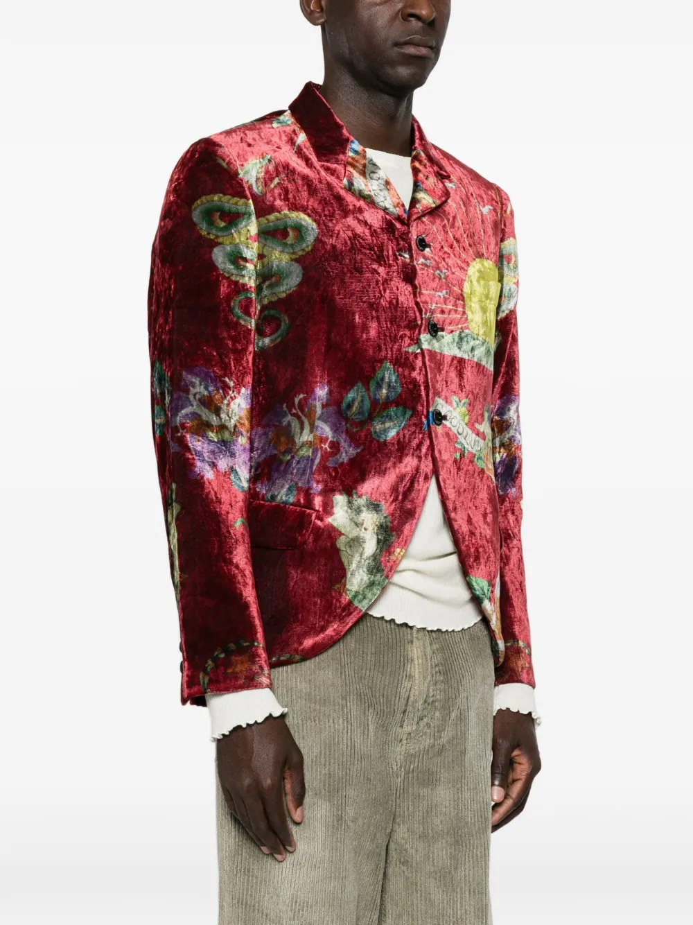 Yohji Yamamoto tattoo-print velvet blazer Rood
