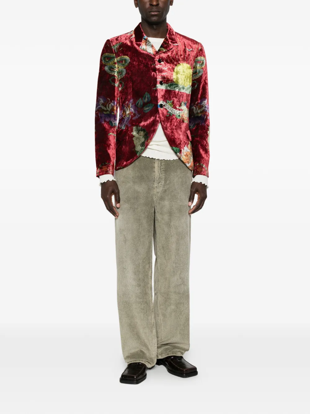 Yohji Yamamoto tattoo-print velvet blazer Rood