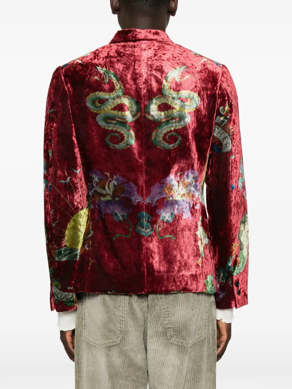 Yohji Yamamoto tattoo-print velvet blazer Rood