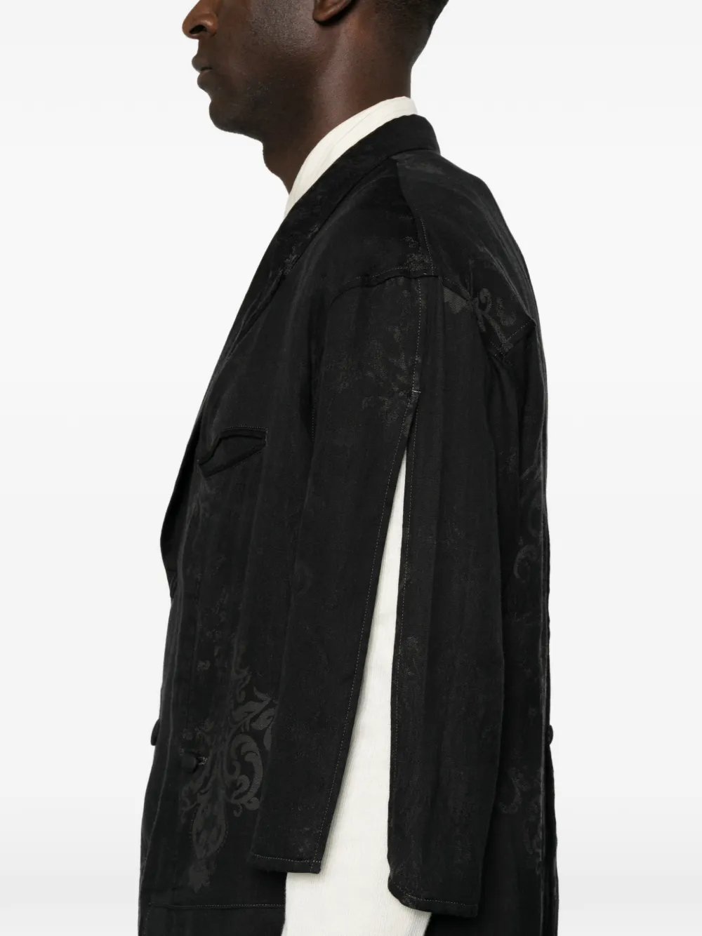 Yohji Yamamoto jacquard short-sleeve coat Zwart