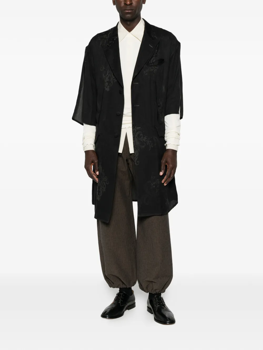 Yohji Yamamoto jacquard short-sleeve coat Zwart