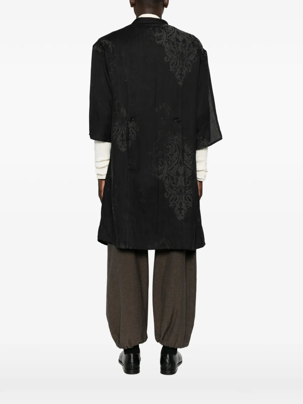 Yohji Yamamoto jacquard short-sleeve coat Zwart